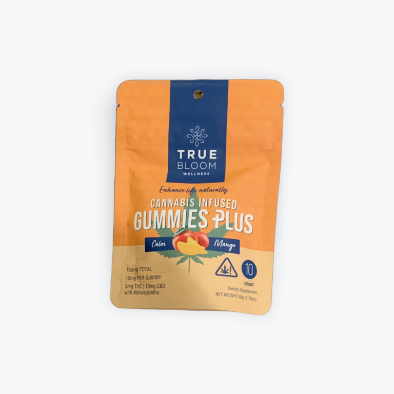 True Bloom Calm Mango Gummies THC, CBD, Ashwagandha