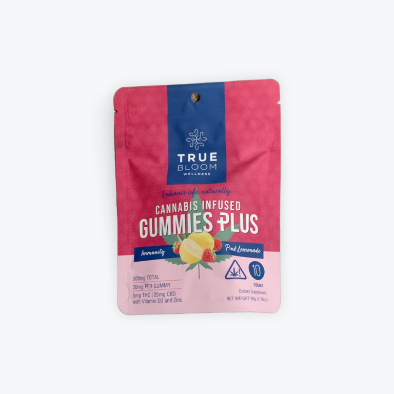 True Bloom Immunity Pink Lemonade Gummies, THC, CBD, Vitamin C and Zinc